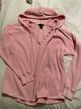 Moda International Light Pink Hooded Waffle Top